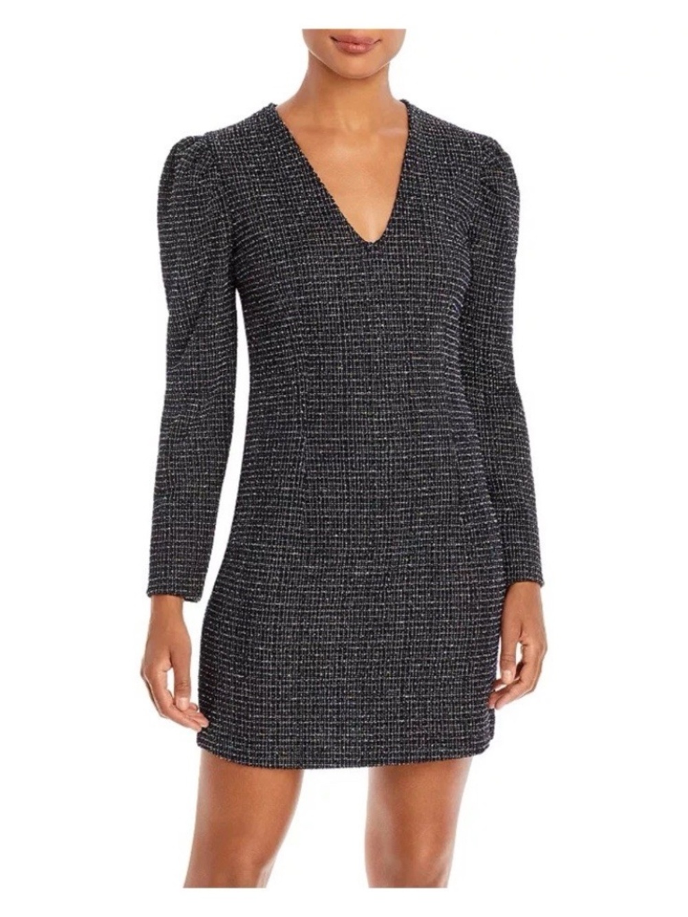 Aqua Women's Textured Short Mini Dress Sz S Long Sleeve Metallic